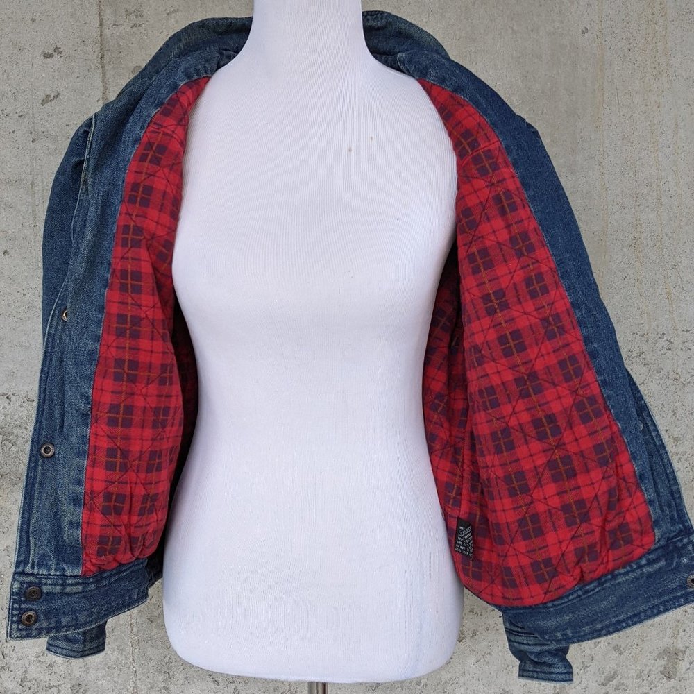 VINTAGE YR Brand 80s-style Denim Warm Lined Coat with Quilted Flannel, Size L